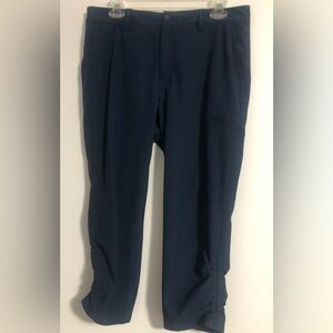 Eddie Bauer 8 NAVY Capri Pants Side Zipper Cargo Pocket Belt Loops Ripstop NWOT